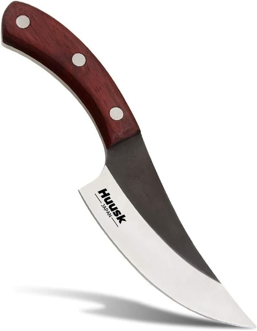 Huusk Viking Knife Meat Cleaver Knife Forged in Fire Boning Knife with Sheath High Carbon Steel Butcher Fillet Knife Chef Knives for Meat Cutting, Kitchen, Camping, BBQ