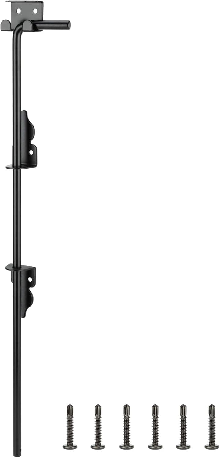 24 Inch Cane Bolt Heavy Duty Gate Drop Rod, Steel Gate Latch for Wooden Fence, Gate Hardware Drop Bolts for Wooden Gater-(Black Finish,1 Pack)