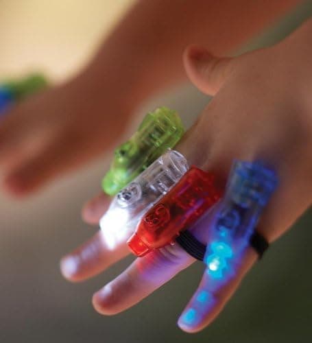 Super Finger Flashlights with 3 LED Lights and Fiber Optic Attachments, Set of 8