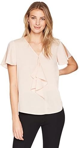 Amazon Brand - Lark & Ro Women's Ruffle Front Short Sleeve Top