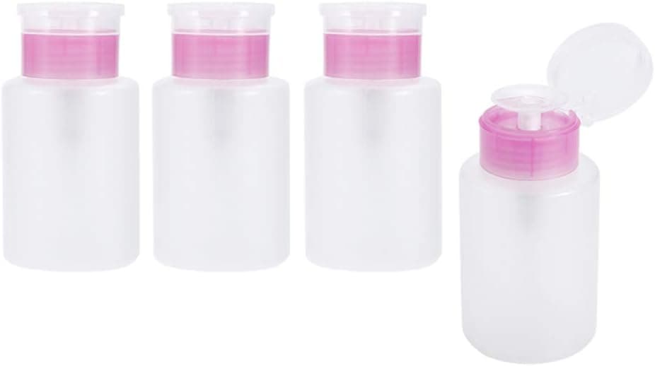 ConStore 4 Packs Push Down Dispenser Bottle 150ml(5oz) Empty Plastic Pump Dispenser Bottle For Nail Polish Remover Makeup Remover And Alcohol