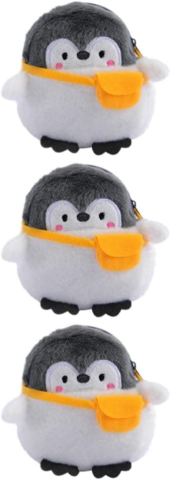 Toyvian 3pcs Christmas Coin Purse Cute Plush Penguin Change Cash Bag Zipper Small Purse Wallets for Girls Kids Holiday Party Supplies Gifts