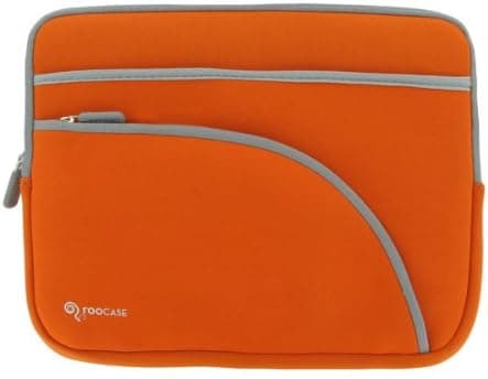 rooCASE Neoprene Netbook Sleeve Case Cover for ASUS Eee PC T101MT-EU27-BK 10.1-Inch Convertible Tablet Black (Invisible Zipper Triple-Pocket - Orange)