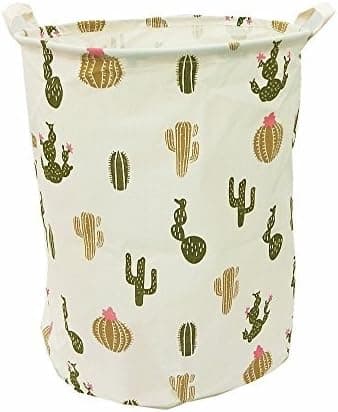 TIBAOLOVER 19.7" Large Sized Waterproof Foldable Canvas Laundry Hamper Bucket with Handles for Storage Bin,Kids Room,Home Organizer,Nursery Storage,Baby Hamperwith Stylish Cactus Design(Green)