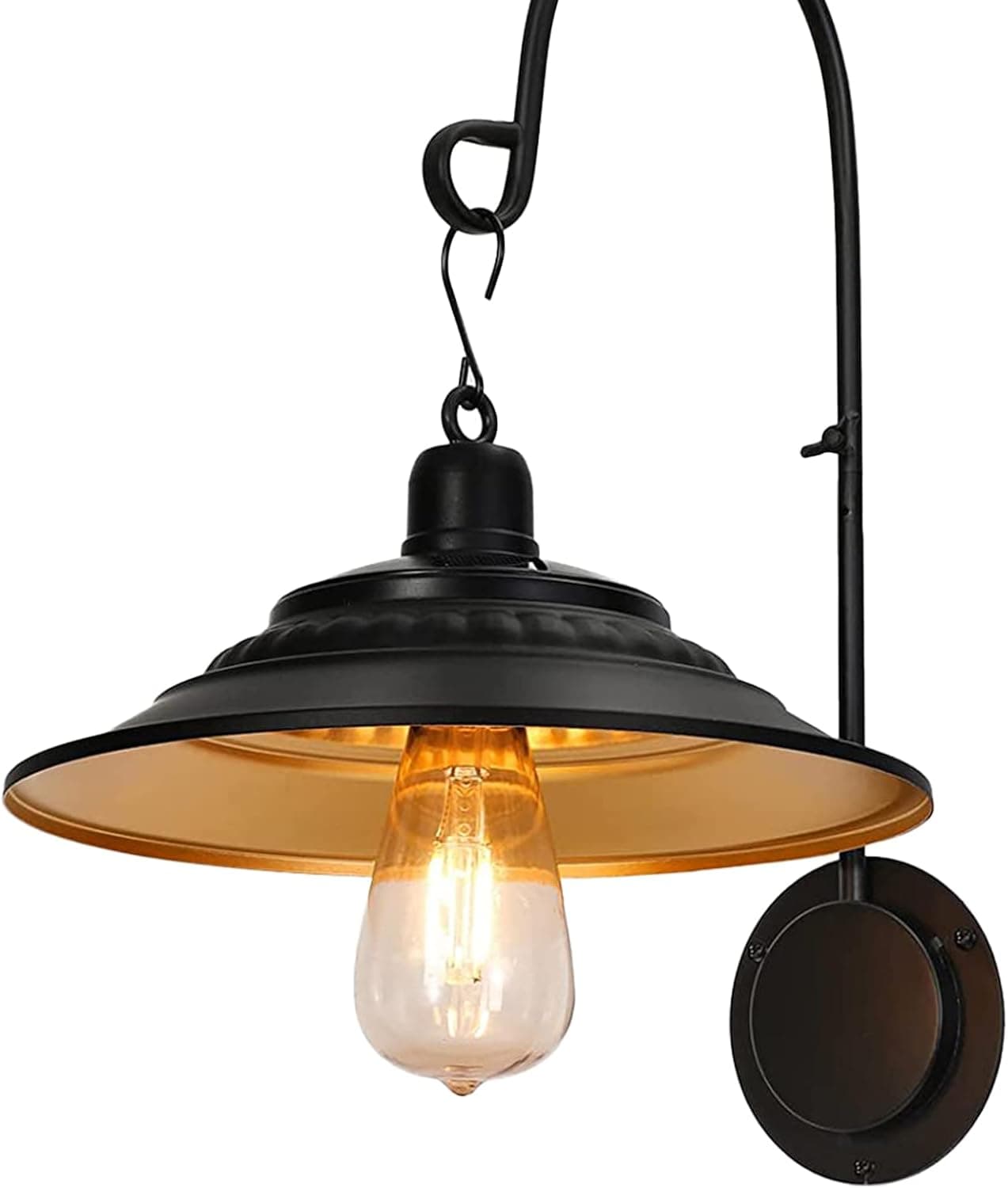 Eoanwu Solar Barn Lights Outdoor, Black Rustic Vintage Porch Barn Light with Wall Mount Exterior, Gooseneck Metal Wall Light Fixture for Farmhouse, Patio, Garden, Shed and Courtyard