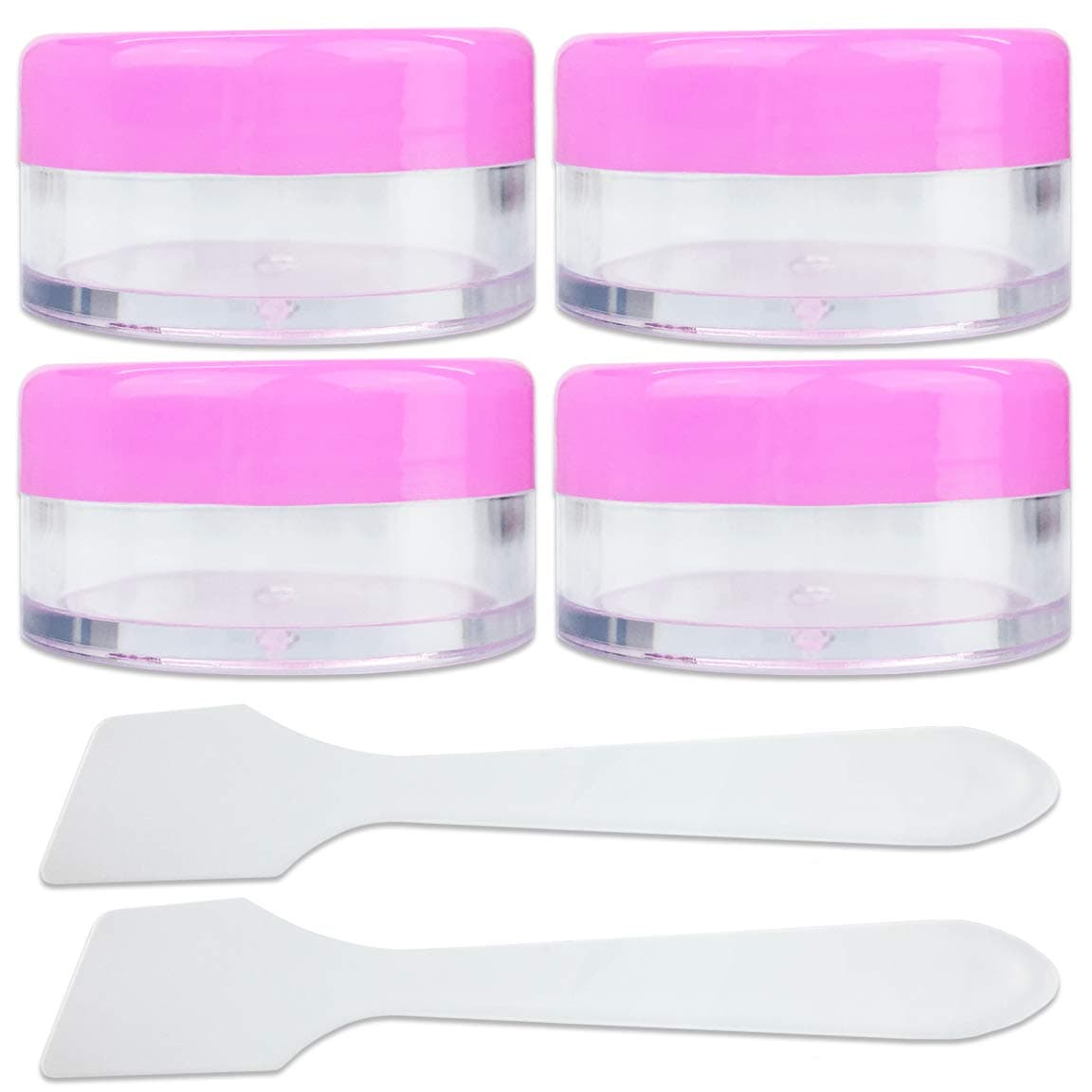 Beauticom® 4 Pieces of Pink Clear Plastic Makeup Face Skin Cream Empty Cosmetic Jar 10ml / 10g (Also Includes 2 Pieces Spatulas)