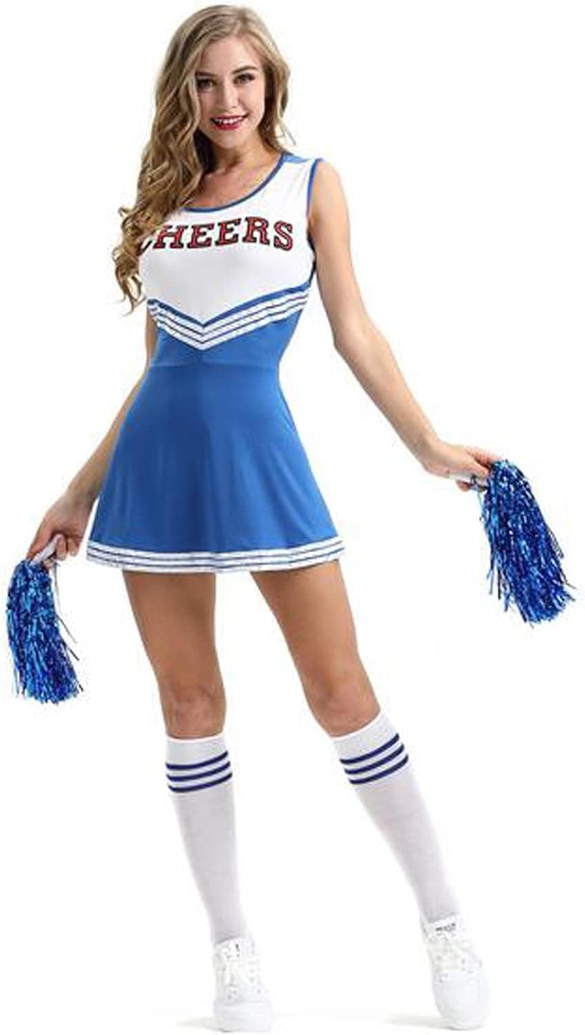 Colorful House Cheerleader Costume For Women Musical Uniform Fancy Dress Complete Outfit+Cheerleading Pom Poms+Socks
