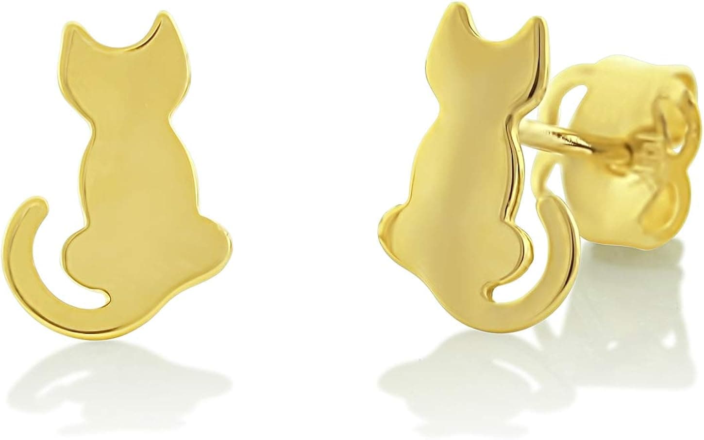 14K Yellow Gold Tiny Kitty Cat Stud Earrings - 0.25in