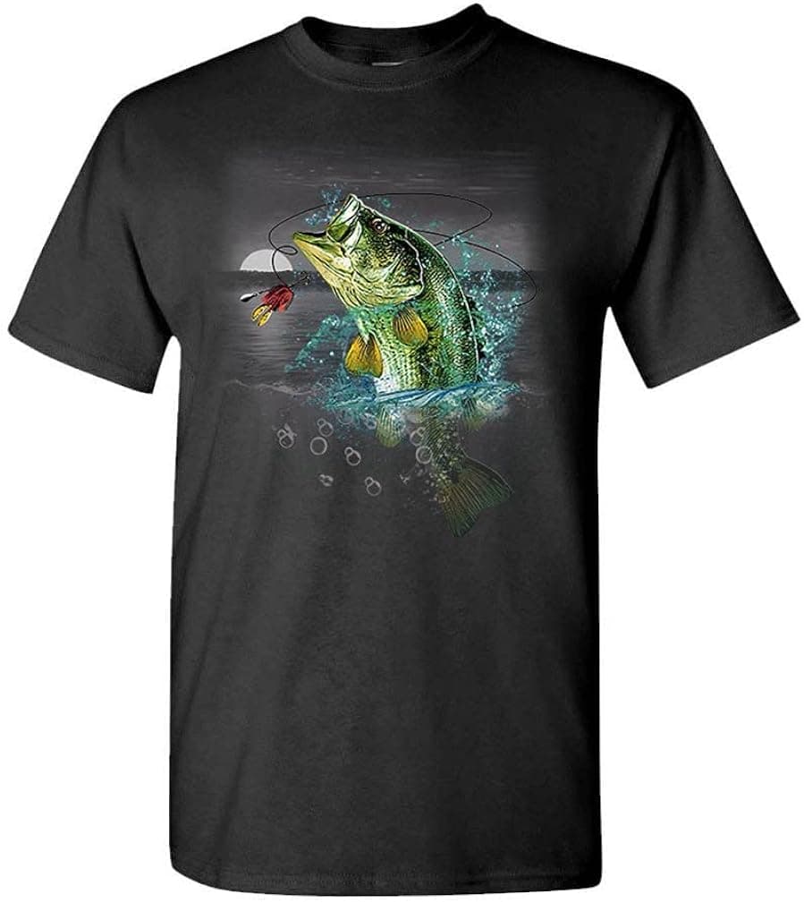 BASS Wilderness - smallmouth Largemouth Fishing - Unisex T-Shirt (2XL, Black)