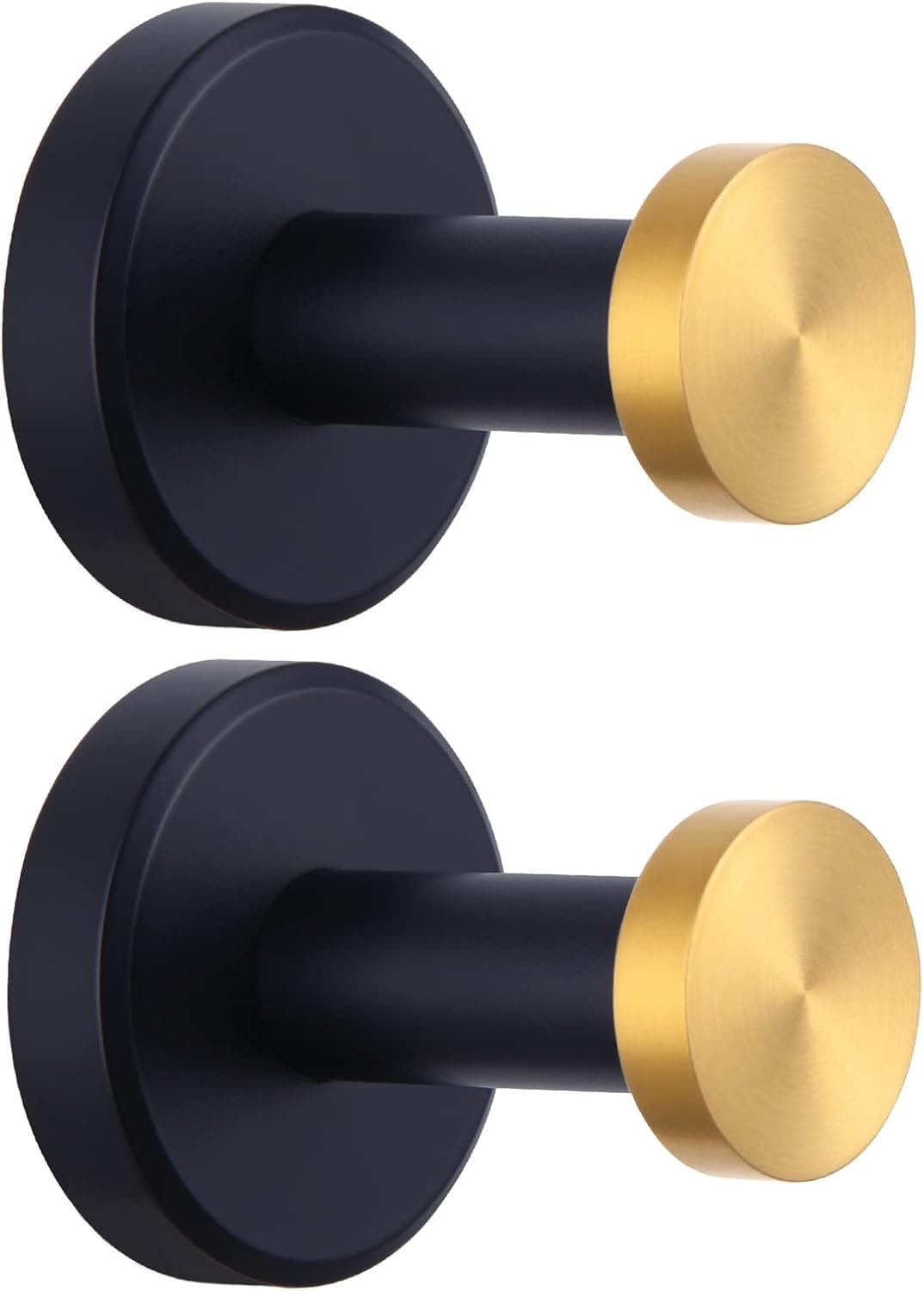 APLusee Bathroom Towel Robe Hook 2 Pack, Stainless Steel Round Coat Hanger, Modern Utility Storage for Toilet Home Kitchen, Wall Mount Holder (Matte Black & Gold)