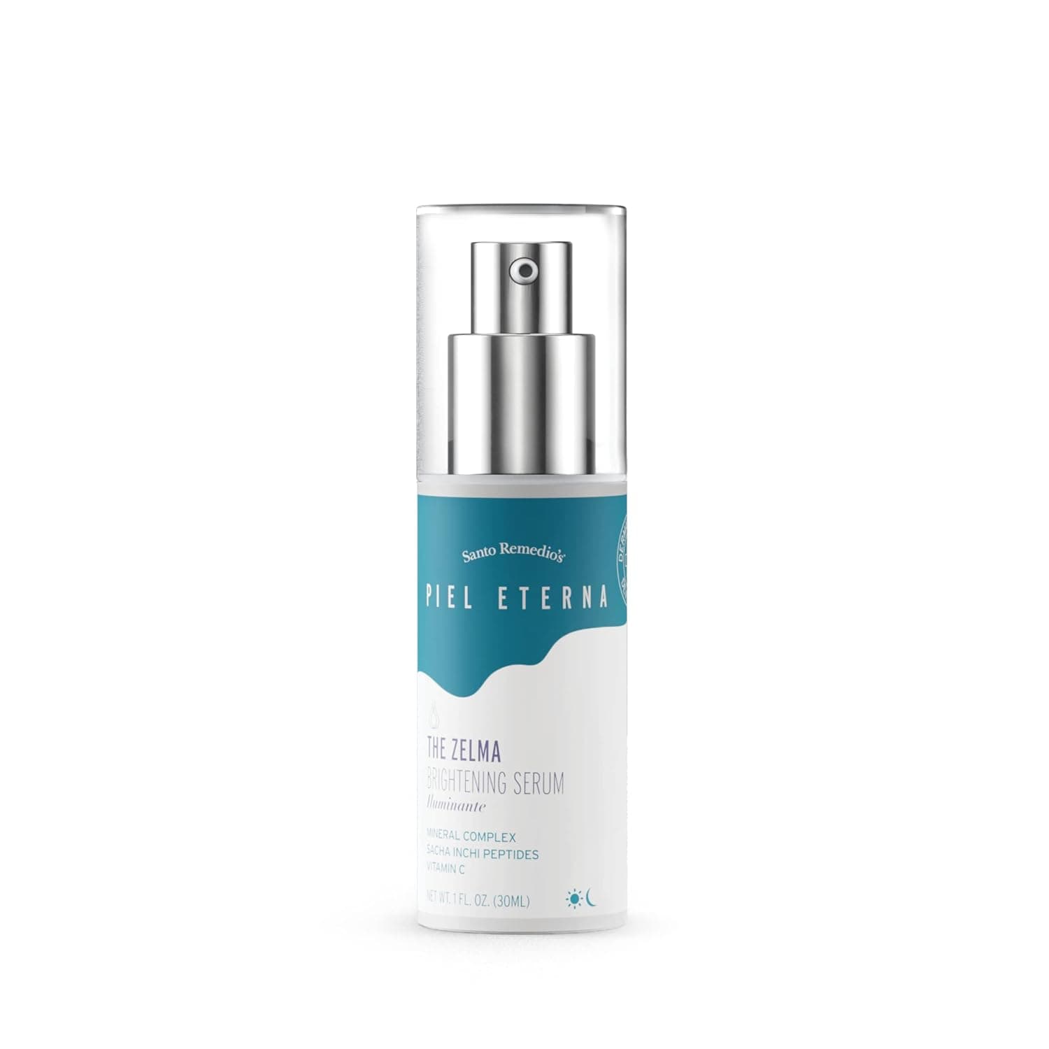 Santo Remedio Piel Eterna, ZELMA Brightening Serum 1 fl oz. Vitamin C Serum with Mineral Complex, Sacha Inchi Peptides, Hyaluronic Acid & Maqui. Suitable for all skin types.