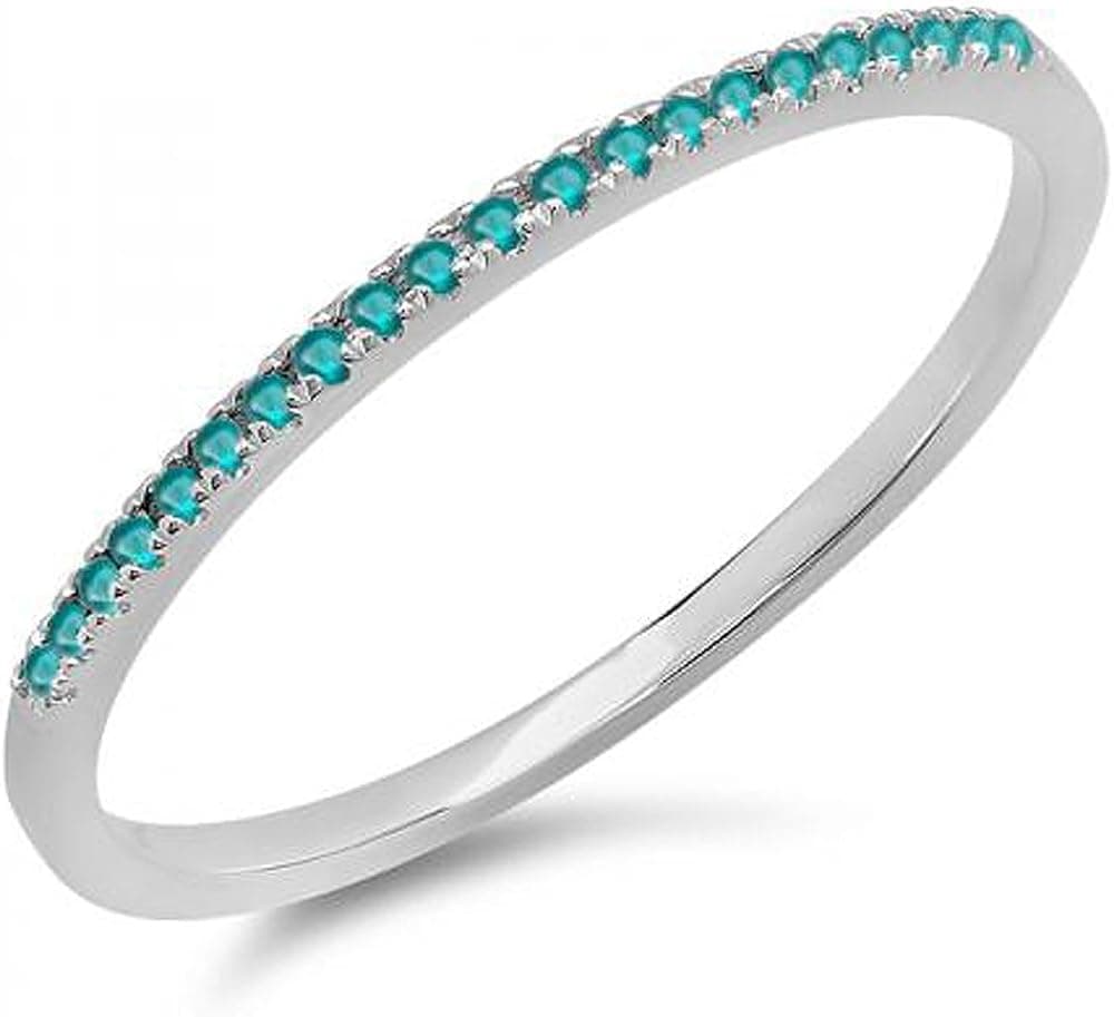 Dazzlingrock Collection 0.08 Carat (ctw) 10K Round Blue Diamond Ladies Dainty Anniversary Wedding Stackable Ring, White Gold