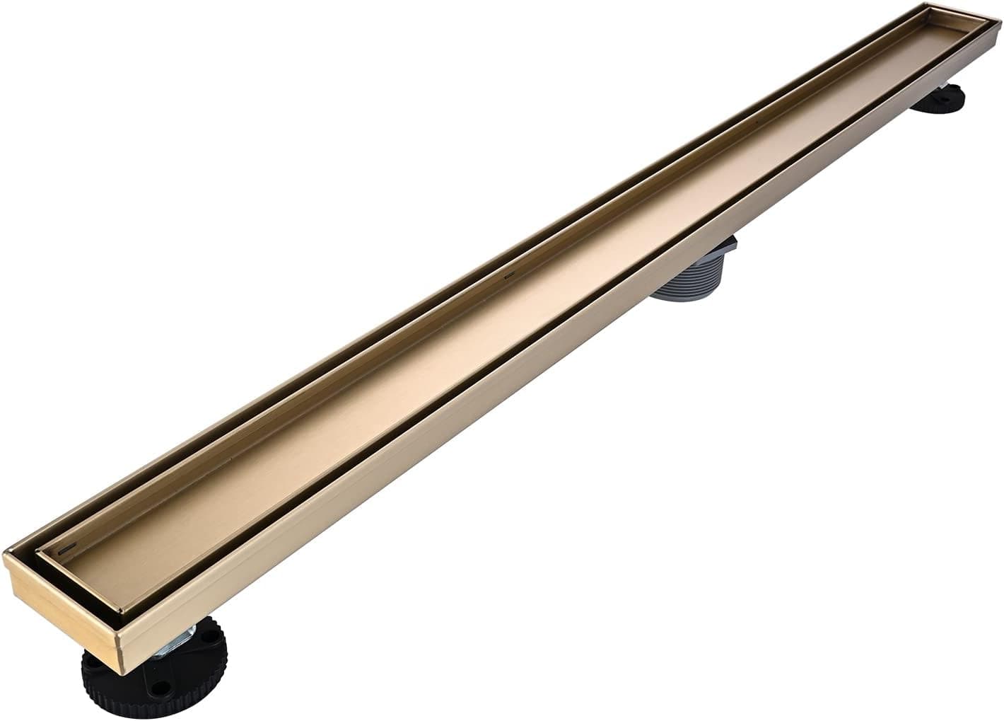 AVSIILE Linear Shower Floor Drain, Brushed Gold 36 Inch 304 Stainless Steel Bathroom Drains Kit, Rectangular Shower Trench Drain with Reversable Tile-in Pattern Drain Cover & Hair Catcher