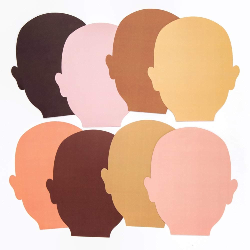 Baker Ross AW757 Skin Tone Face Cut Outs - Pack of 56, Kids Construction Paper, Card Classroom Supplies, Head Skin Color Cut Outs