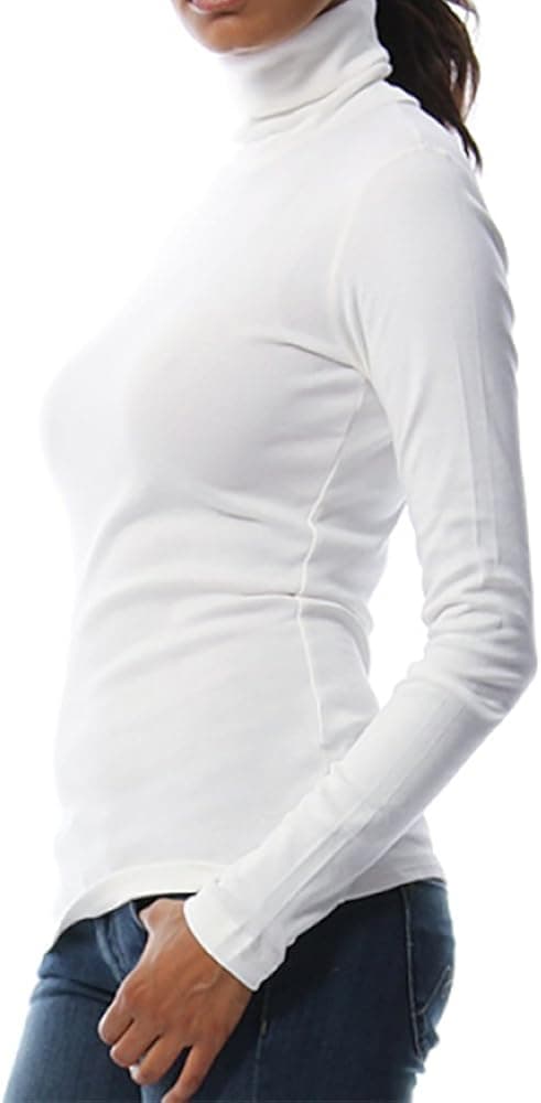 KalvonFu Women's Cotton Warm Basic Slim Fit Long Sleeve Turtleneck T-Shirt (M, White)
