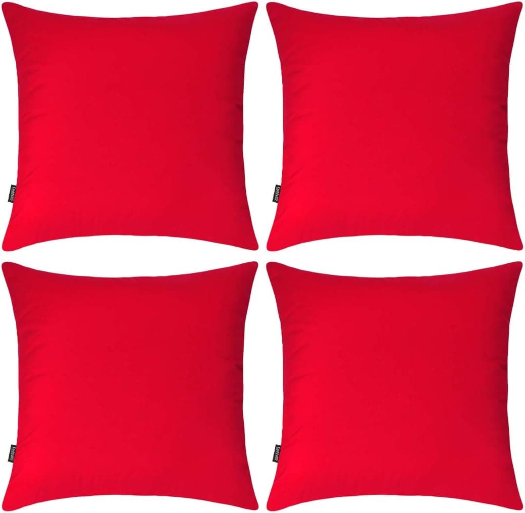 Coddsmz 4 Pack Decorative 100% Cotton Pillow Covers Square Cushion Cover Solid DIY Throw Pillowcase for Home Bed Sofa Halloween Christmas,Red,4 Pack-18" x 18"/45x45cm