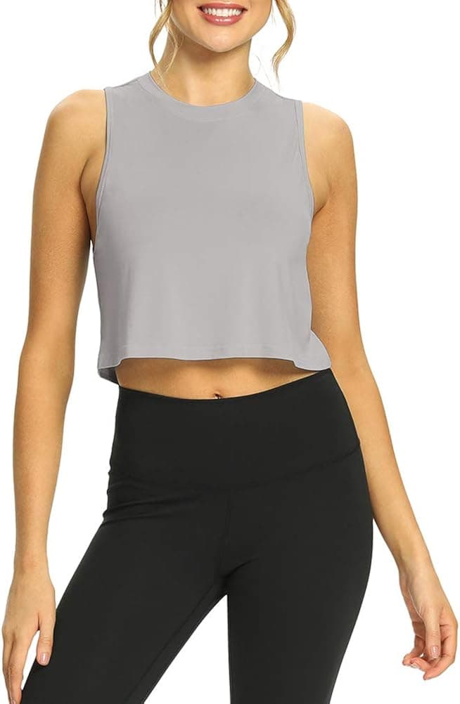 Mippo Workout Crop Tops for Women Flowy Cropped Muscle Tank Cute Athletic Shirts
