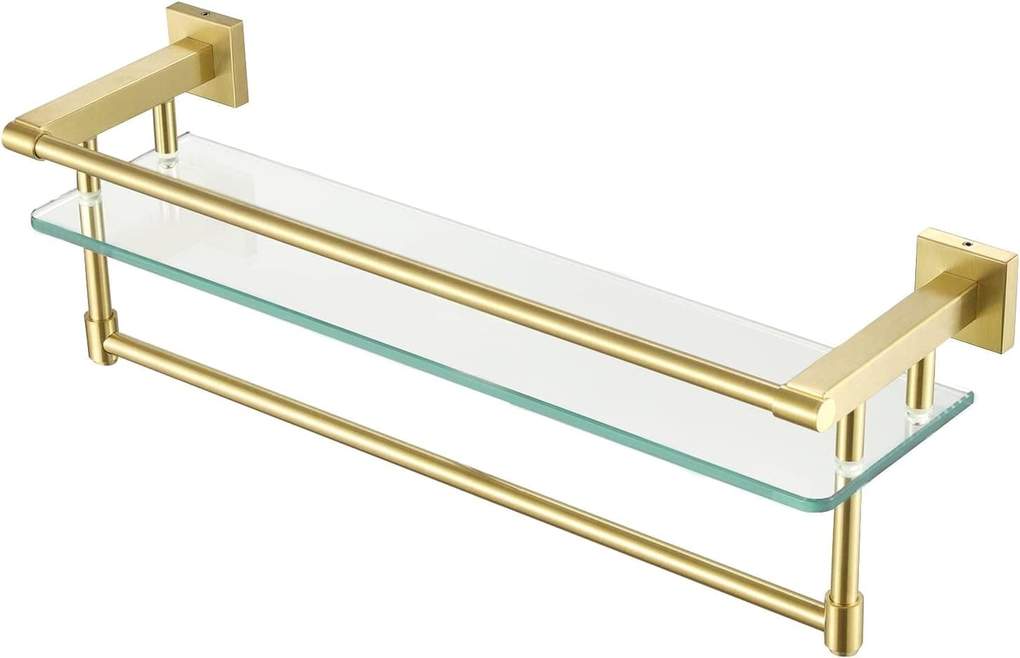 KES Bathroom Glass Shelf with Towel Bar and Rail Extra 8 MM-Thick Tempered Glass SUS 304 Stainless Steel Rustproof Rectangular Wall Mount Brushed Brass Finish, A2225-BZ