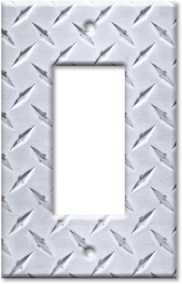 Art Plates - Decorative Light Switch Cover Plate - Wall Plate - 1 Gang Decora - Silver Diamond Plate (PRINTED IMAGE)