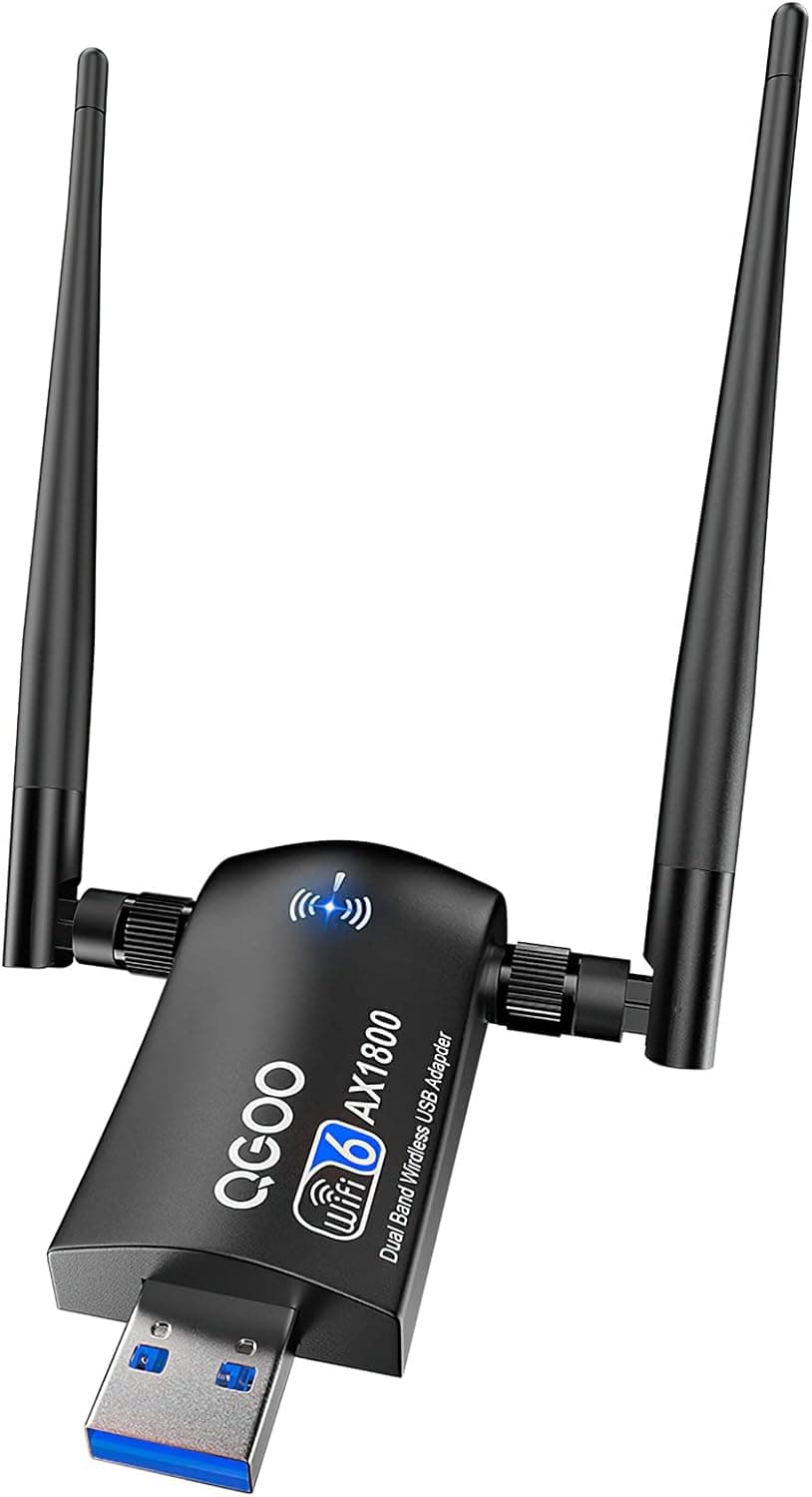 USB WiFi 6 Wireless Adapter for PC, QGOO AX1800 USB 3.0 WiFi Dongle Dual Band 5Ghz/2.4Ghz High Gain Dual 5dBi Antennas 802.11ax MU-MIMO Wireless Network Adapter for Desktop Laptop Windows 11/10/7