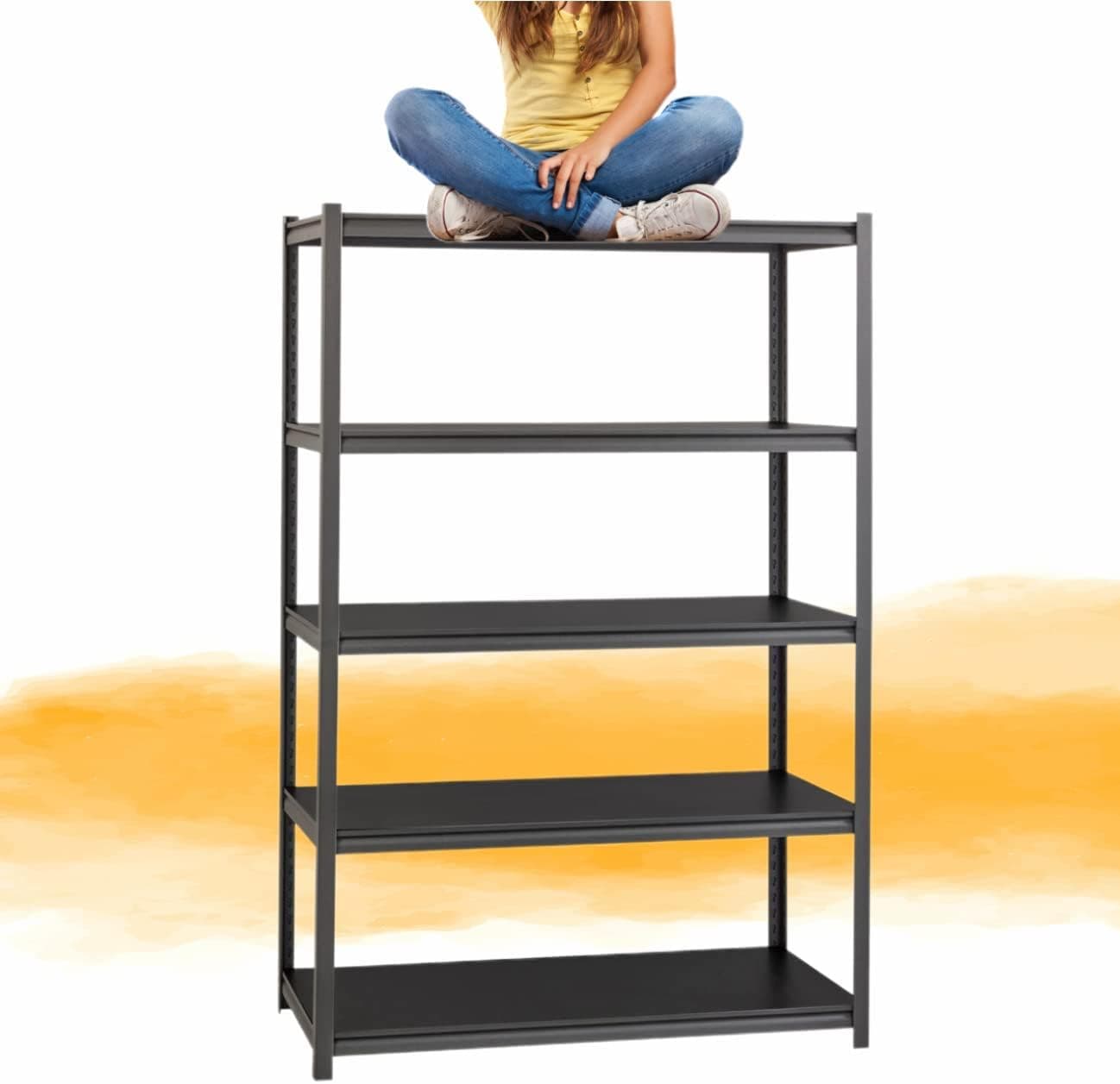 Rigma 5 Tier Garage Shelf, Heavy Duty Steel Shelving Unit, Adjustable Metal Multi-use Storage Rack, Shelves for Garage Kitchen Office Warehouse Industrial Utility Yard 47" W X 20" D X 72" H, (Black)