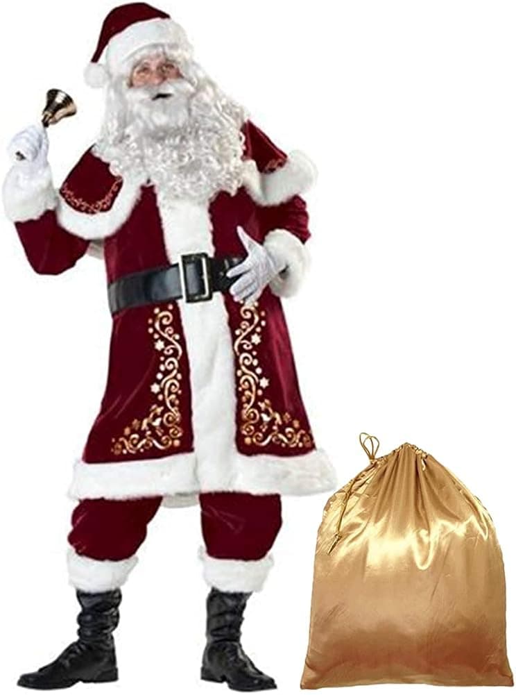 Niction Men's Santa Costume Christmas 12pcs Set Christmas Deluxe Velvet Adult Santa Claus Suit