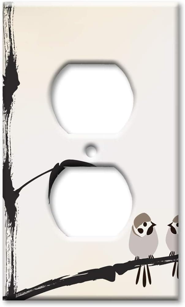 Art Plates OVER SIZED Outlet Cover - OVERSIZE Outlet Switch Plate - Brown Birds on Bamboo