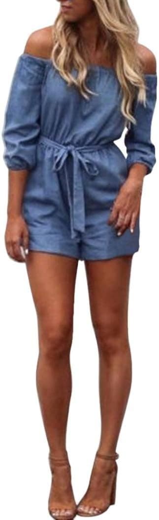 Fashion Jeans Pants for Women, Egmy 1PC Womens Off Shoulder Mini Playsuit Ladies Summer Shorts Jumpsuit (XL)