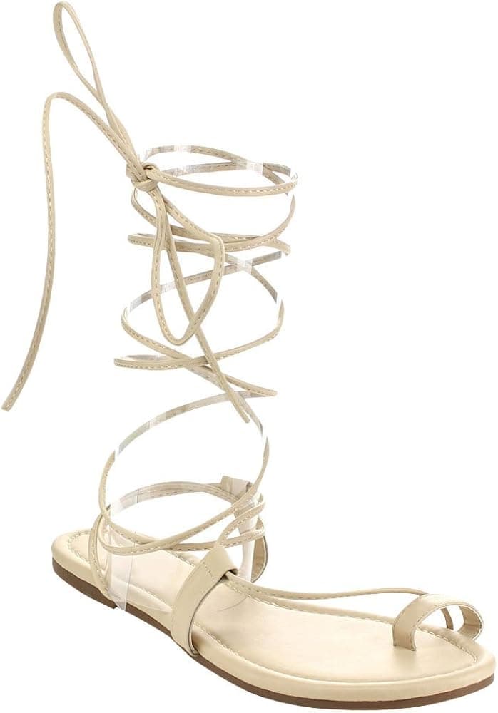 BESTON EA87 Women's Under Knee High Leg Wrap Roman Gladiator Lace up Flat Sandal