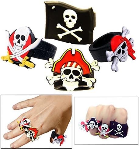 Toy Cubby Pretend and Play Rubber Skull and Crossbone Pirate Ring - 12 Pcs