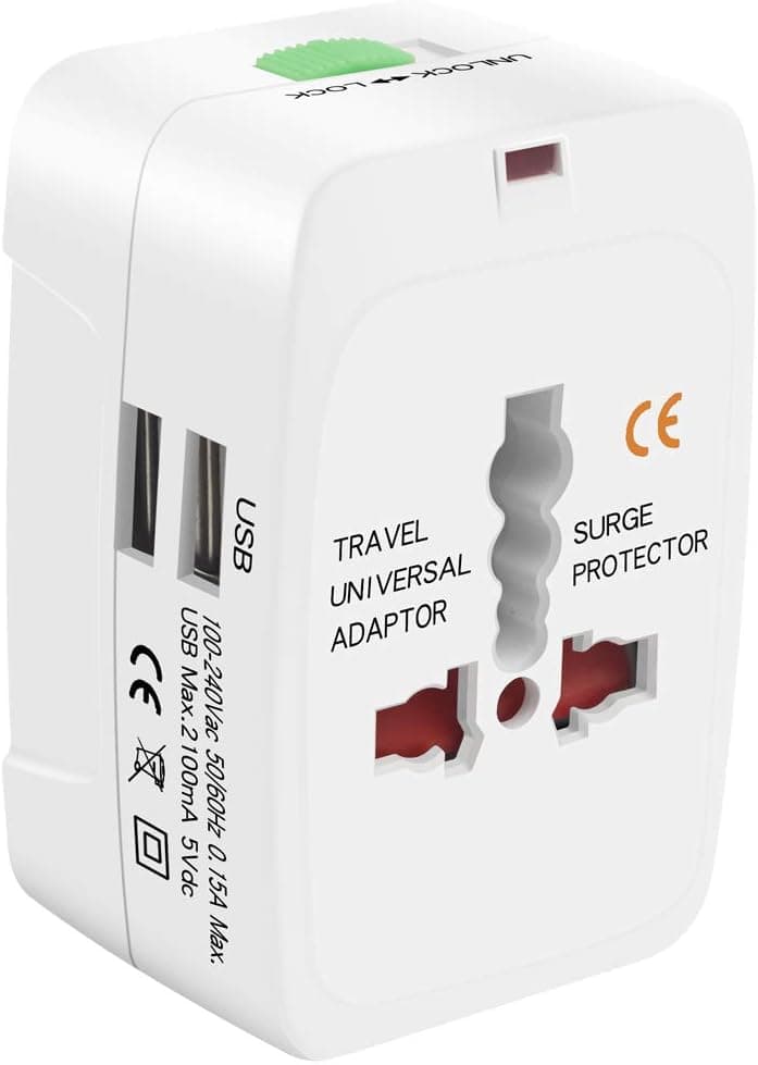Disecu Universal Travel Adapter Power International Voltage Converter Plug Socket with USB Wall Charger for Europe USA UK AUS Asia (White)