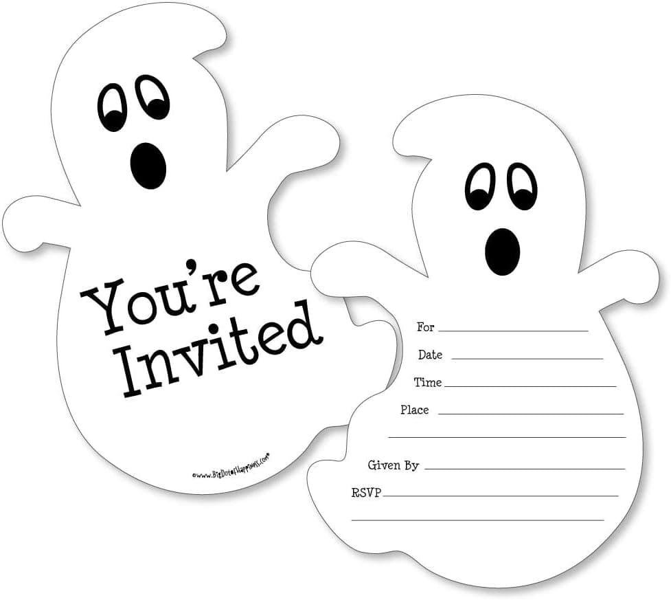 Big Dot of Happiness Spooky Ghost - Shaped Fill-in Invitations - Halloween Party Invitation Cards with Envelopes - Set of 12