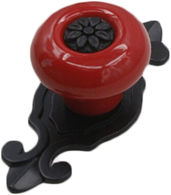 gloednApple 5 pcs Vintage Ceramic Knobs Pulls Handles for Cabinet Drawer Closet Dresser Cupboard Wardrobe Furniture Door Kitchen (Red-Black)