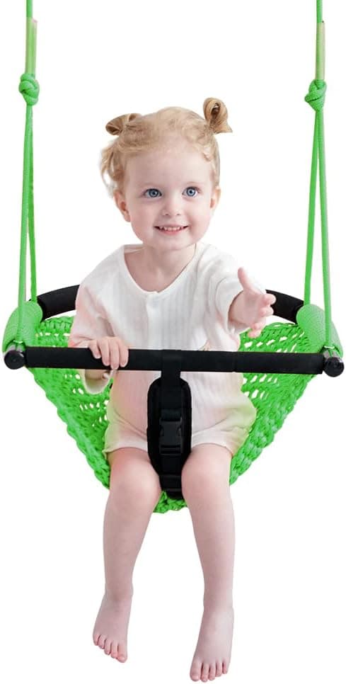 nets Tribe 2 -in- 1 Toddler Swing. Swing Seat for Kids with Adjustable Ropes, for Kids Heavy Duty Rope Play Secure Children Swing Set, for Outdoor Indoor, Backyard. Upgrade Product (Green)