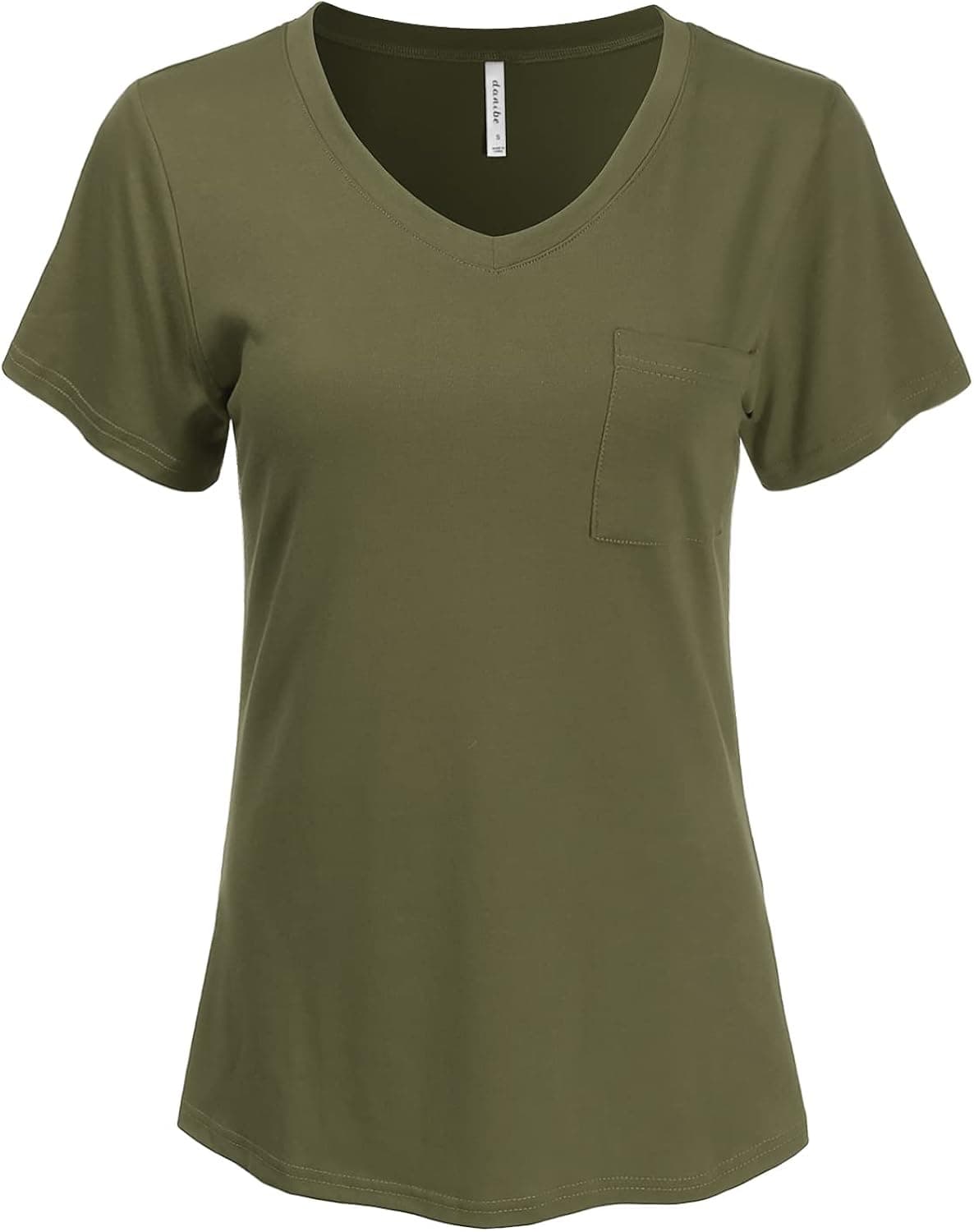 danibe Women's Short Sleeve V-Neck Loose Fit Tunic Top Shirt with Pocket (S-XXL)