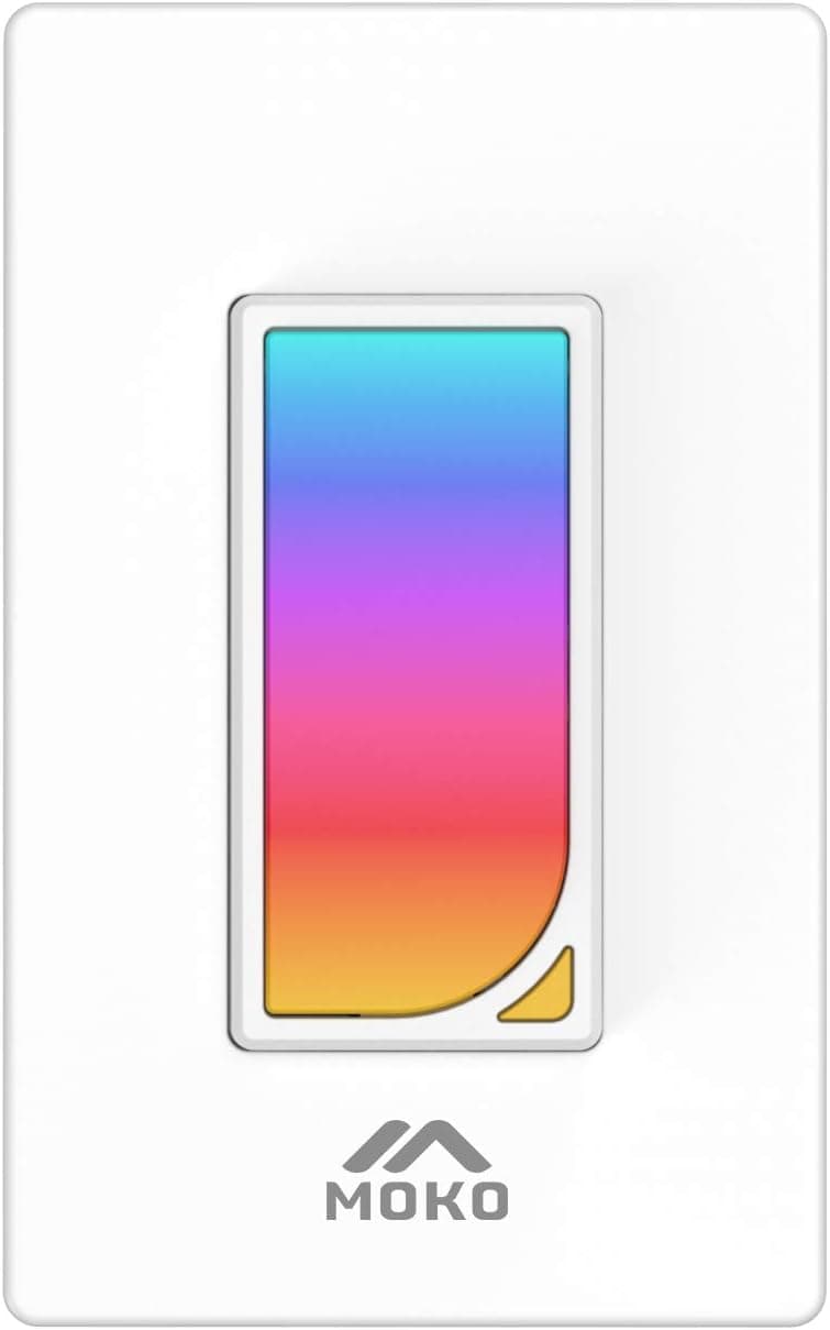 MoKo Smart Switch, 2 Pack WiFi Light Switch with Built-in RGB Dimmer Night Light, Remote/Voice Control, Work with Alexa/Google Home/SmartThings, Timer Function, Only Supports 2.4GHz Network - White
