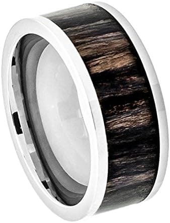 9mm Titanium Wedding Band Pipe Cut with African Blackwood Inlay (6)