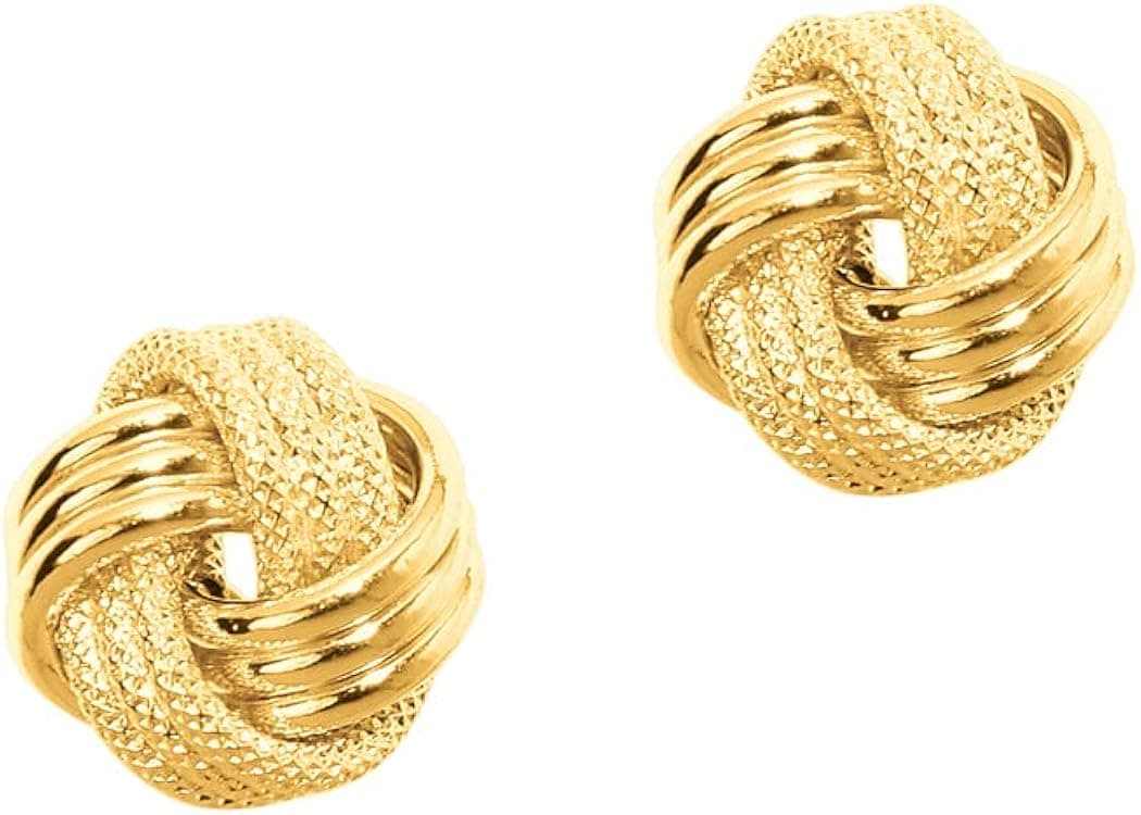 14k Yellow Gold Textured Shiny 3 Row Small Love Knot Earrings Jewelry Gifts for Women