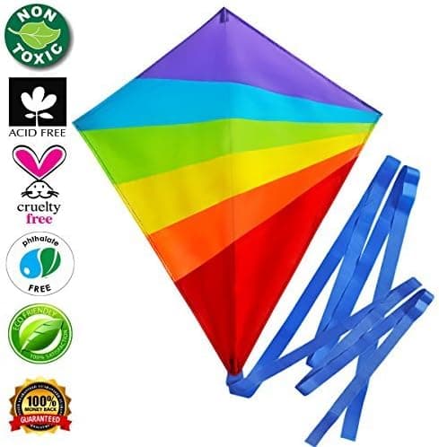 Kite Large Flying Kites Kit for Kids with String Handle (NEW Edition) - Fly Big Easy Diamond Rainbow High Flyer - FREE Extra Gift (Ebook) - Best Gift: Beach Summer Runner Toy for Children Travel Size