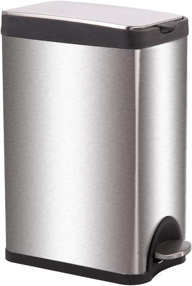 BestMassage Stainless Steel Trash Can Metal Trash Can Step Trash Can with Lid Removable Inner for Bathroom Kitchen Office 4Gallon/15L