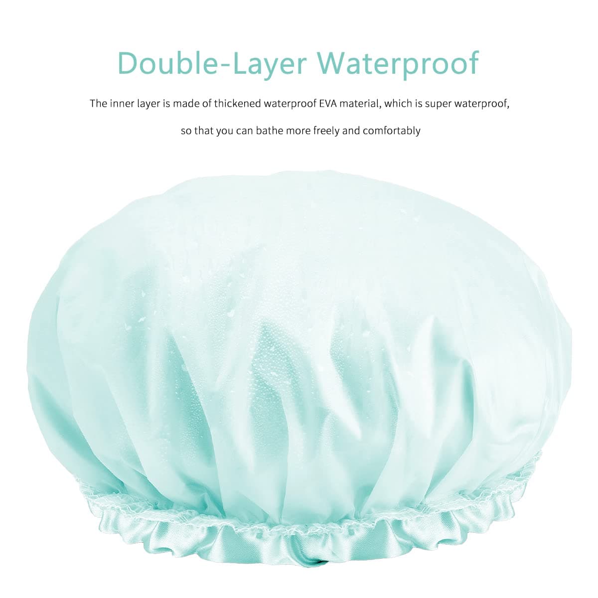 Auban Extra Large Shower Cap, Bowknot Double Layer Reusable Bath Hair Caps With Silky Satin for Women Beauty Bathing, Hair Spa, Home Hotel Travel Use (Azure)