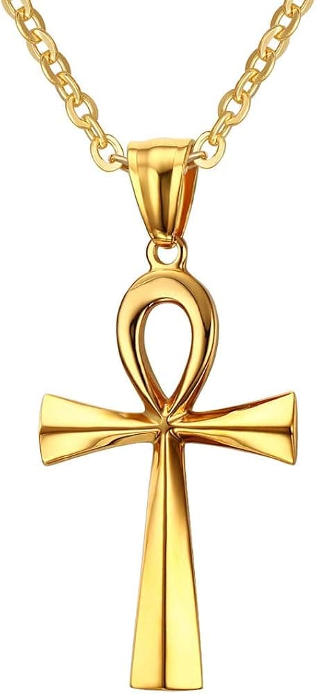 HUANIAN jewelry Stainless Steel Egyptian Ankh Cross Pendant Necklace,Gold,20 inch Chain