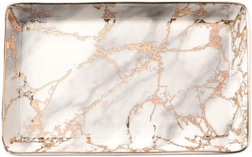 Alitaver BESTSELLER2888 Ceramic Ring Jewelry Holder Decor Dish Organizer Jewelry Plate Jewelry Tray (Marble-Light Grey) (Gold - L Size, Large Size)