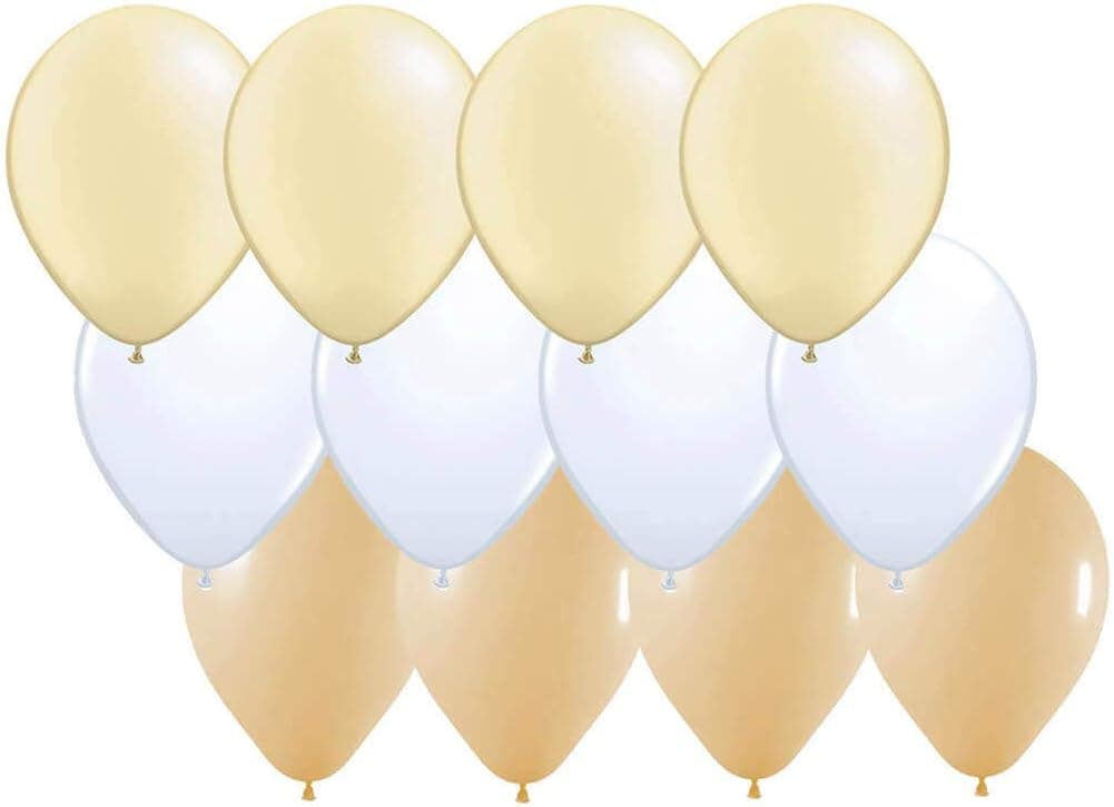 Andaz Press 11-inch Latex Balloon Trio Party Kit with Gold Cards & Gifts Sign, Kraft Brown Tan, Ivory and White, 12-pk, Burlap Lace Themed Wedding Decorations