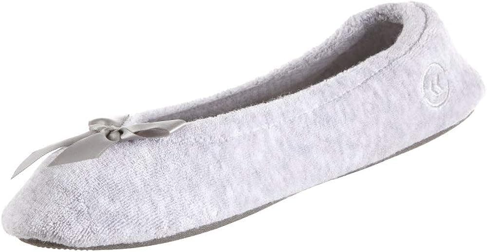 isotoner womens Terry Ballerina Slipper With Bow for Indoor/Outdoor Comfort