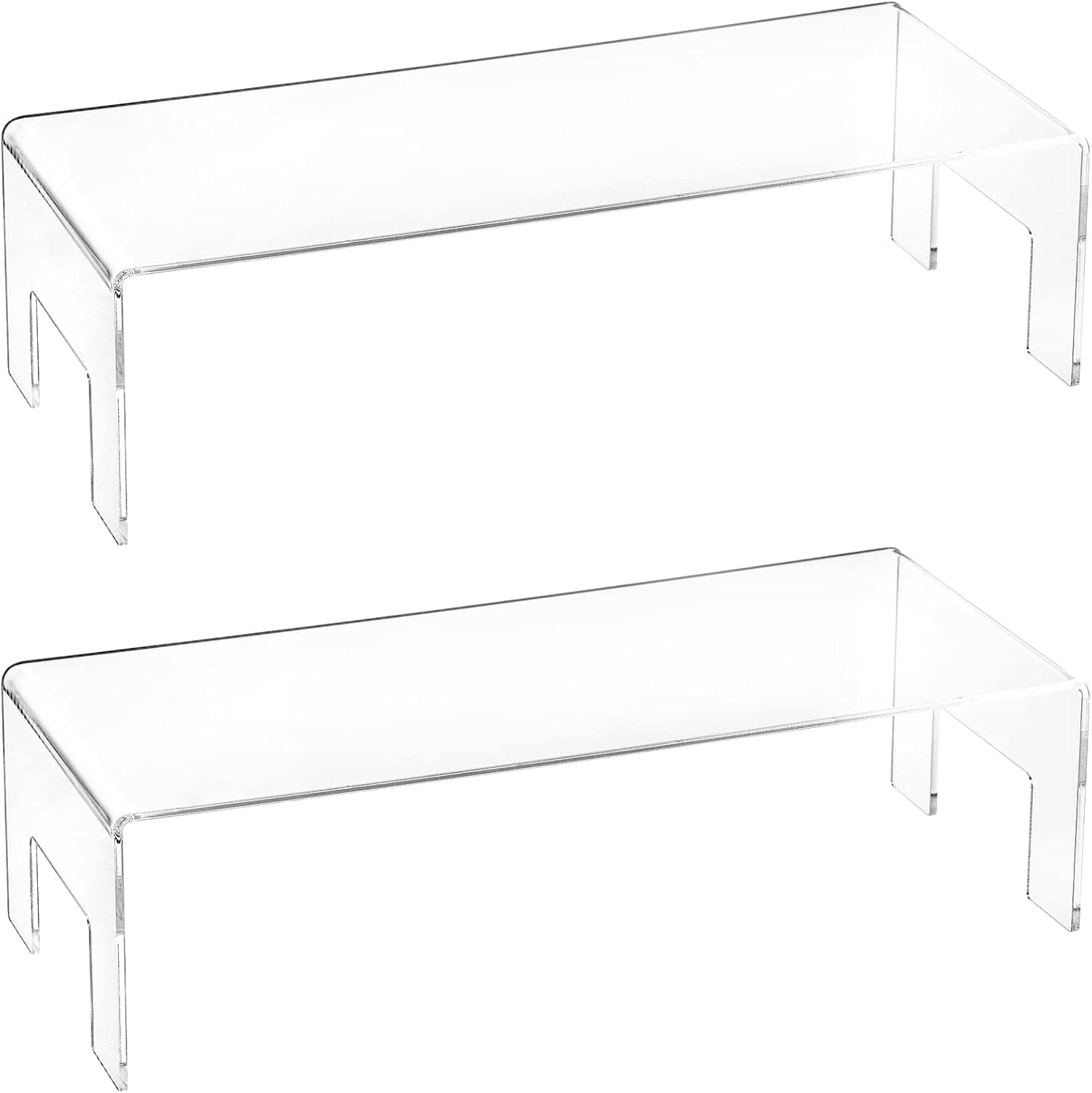 Frcctre 2 Pack Clear Acrylic Display Risers, 5mm Thick Acrylic Display Stand Showcase Fixtures for Jewelry, Acrylic Display Shelf for Dessert Cupcake Candy Toys Figures Cosmetics - 12"x5"x3.3"