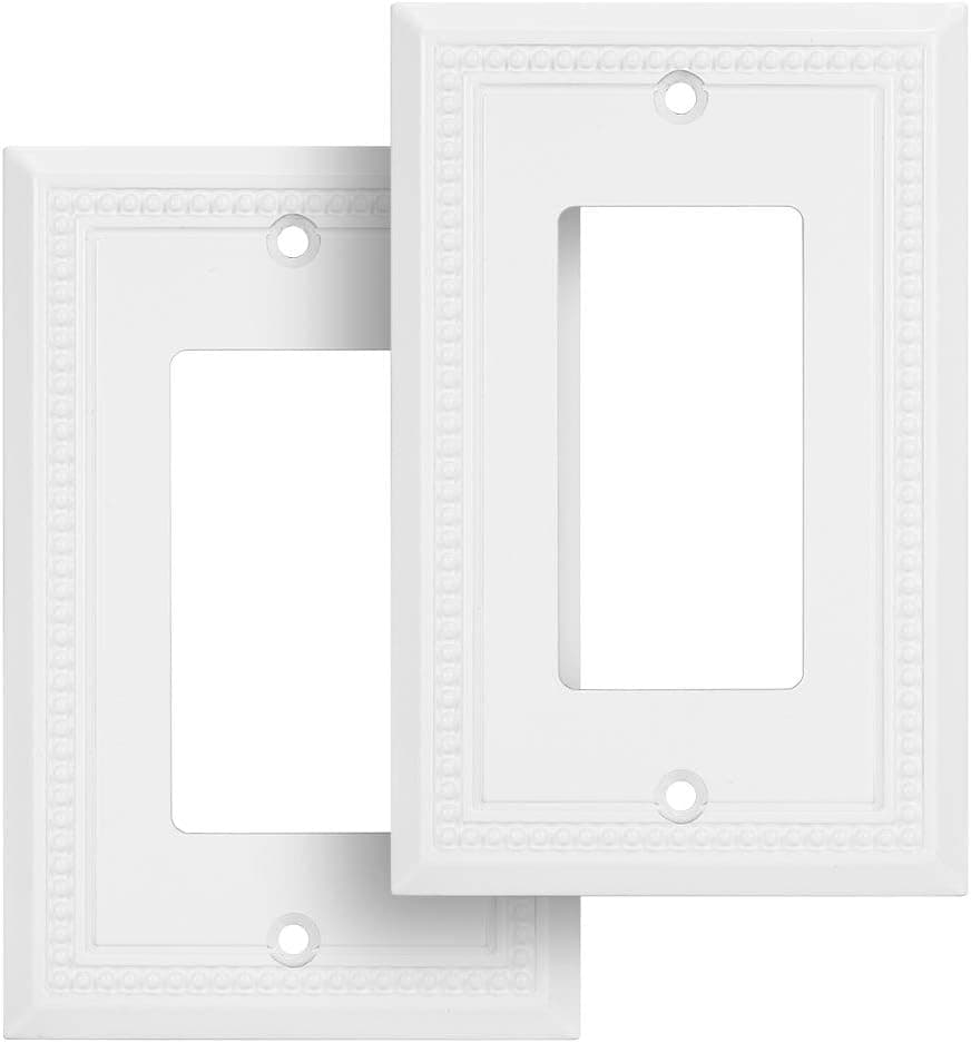 Sunken Pearls Decorative Wall Plate Switch Plate Outlet Cover, Durable Solid Zinc Alloy (Single Decorator, 2 Pack, White)