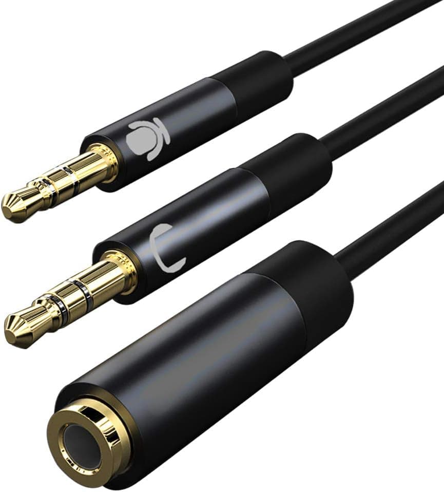 Headphone Splitter, CTIA Standard 3.5mm Female to 2 Dual 3.5mm Male Audio Mic Splitter Cable, Y Splitter Adapter with Headphone/Microphone Function for PC Gaming Headset - 20cm/8inch