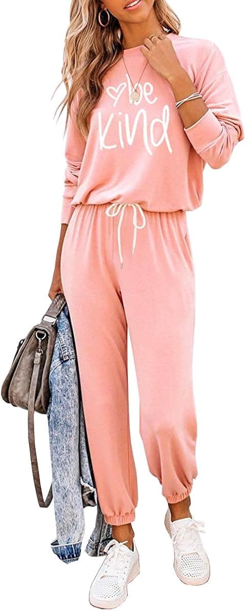 Women 2 Pieces Sets Long Sleeve Sweatsuit Pajamas Lounge Outfits Crew Neck Workout Athletic Tracksuits