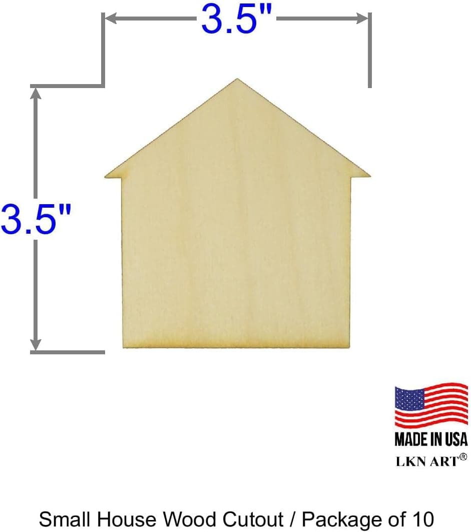 Unfinished House Wood Cut Out Available in a Variety of Sizes and Thicknesses (1/4” Thickness, Small 3.5" x 3.5" (Package of 10))